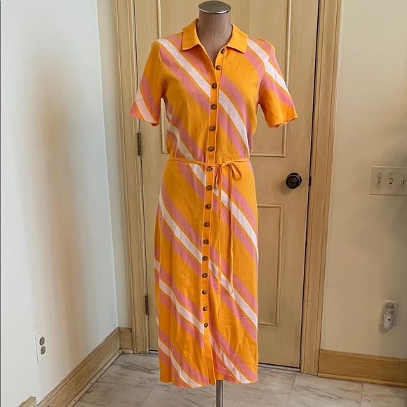 DEREK LAM 10 CROSBY "Aurelia" Waist Tie Open Back Stripe Button Knit Midi SZ M - Picture 2 of 16